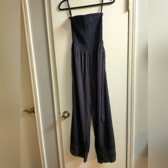 Nation AK Outfitters strapless jumpsuit, ruched bodice with lace at bottom hem. - Picture 1 of 6